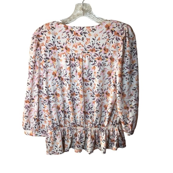 Melloday women’s V-neck floral popover peasant blouse size M 3/4 sleeve - Picture 4 of 9